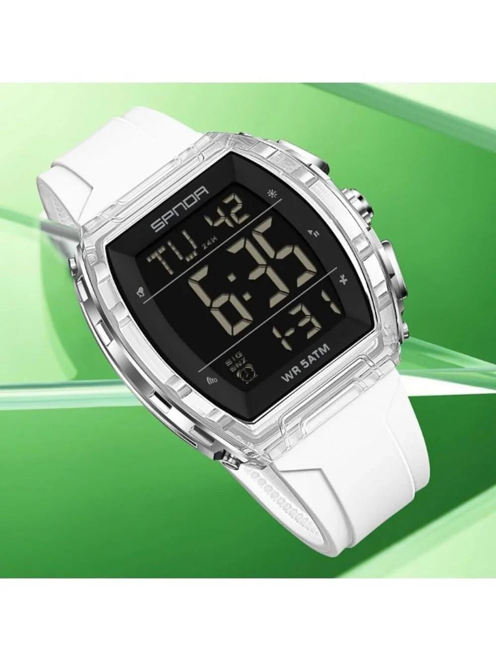 Men's White Analog Quartz Tonneau Shape Dual Waterproof Digital Luxury Watch